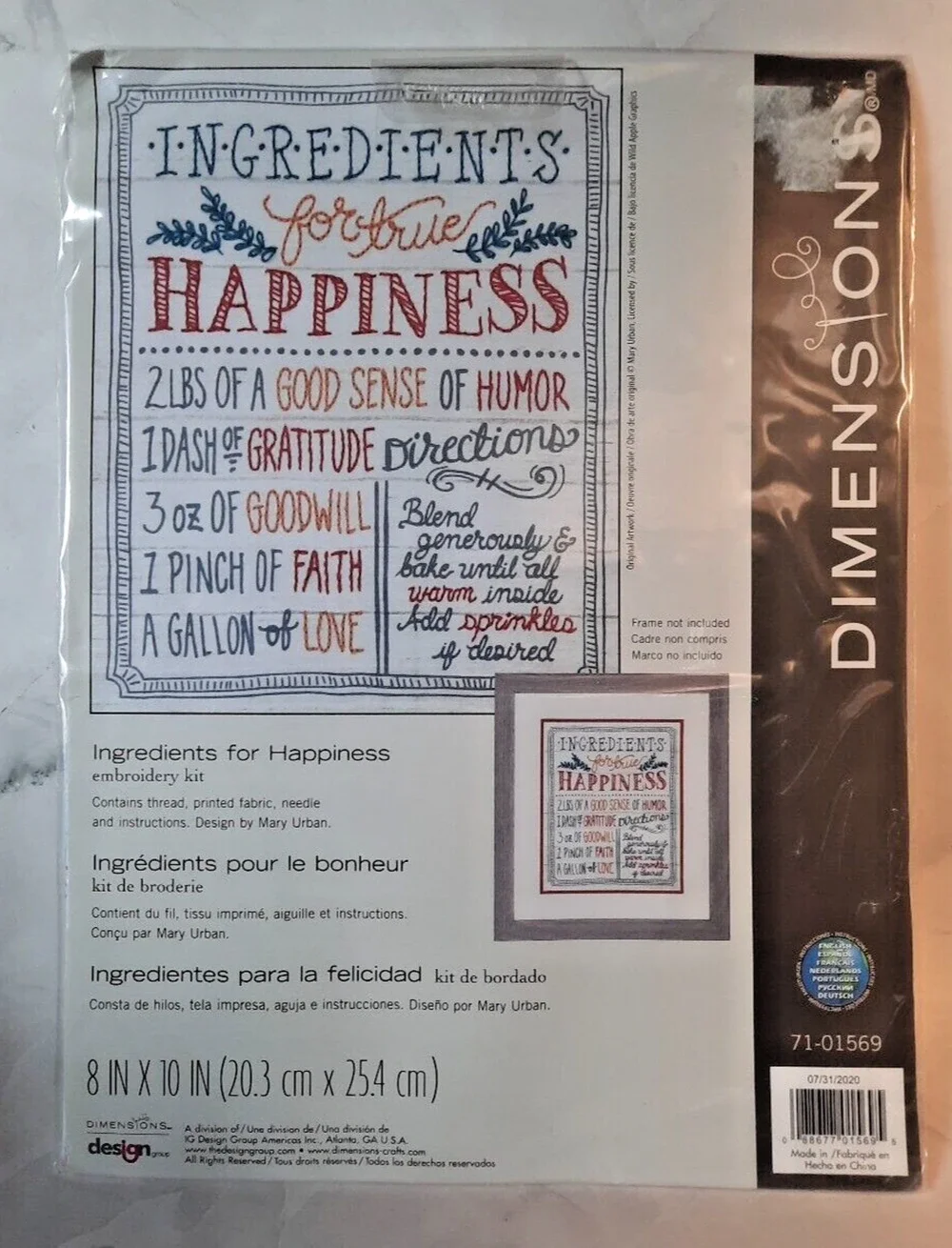 Dimensions Stamped Cross Stitch Kit 71-01569 Ingredients for Happiness 8x10